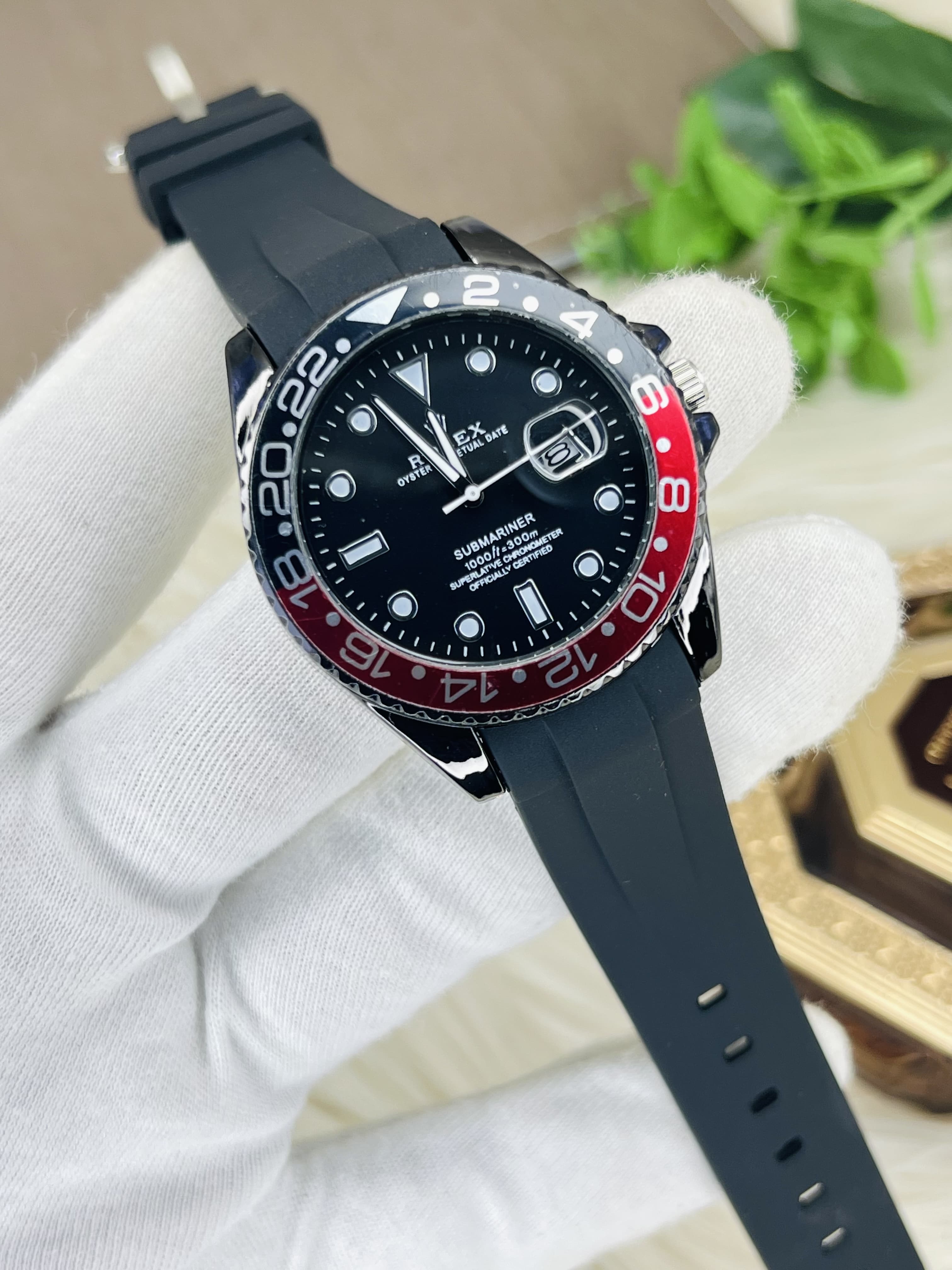 Rolex Submariner Quartz Watch β Black & Red Bezel Edition
