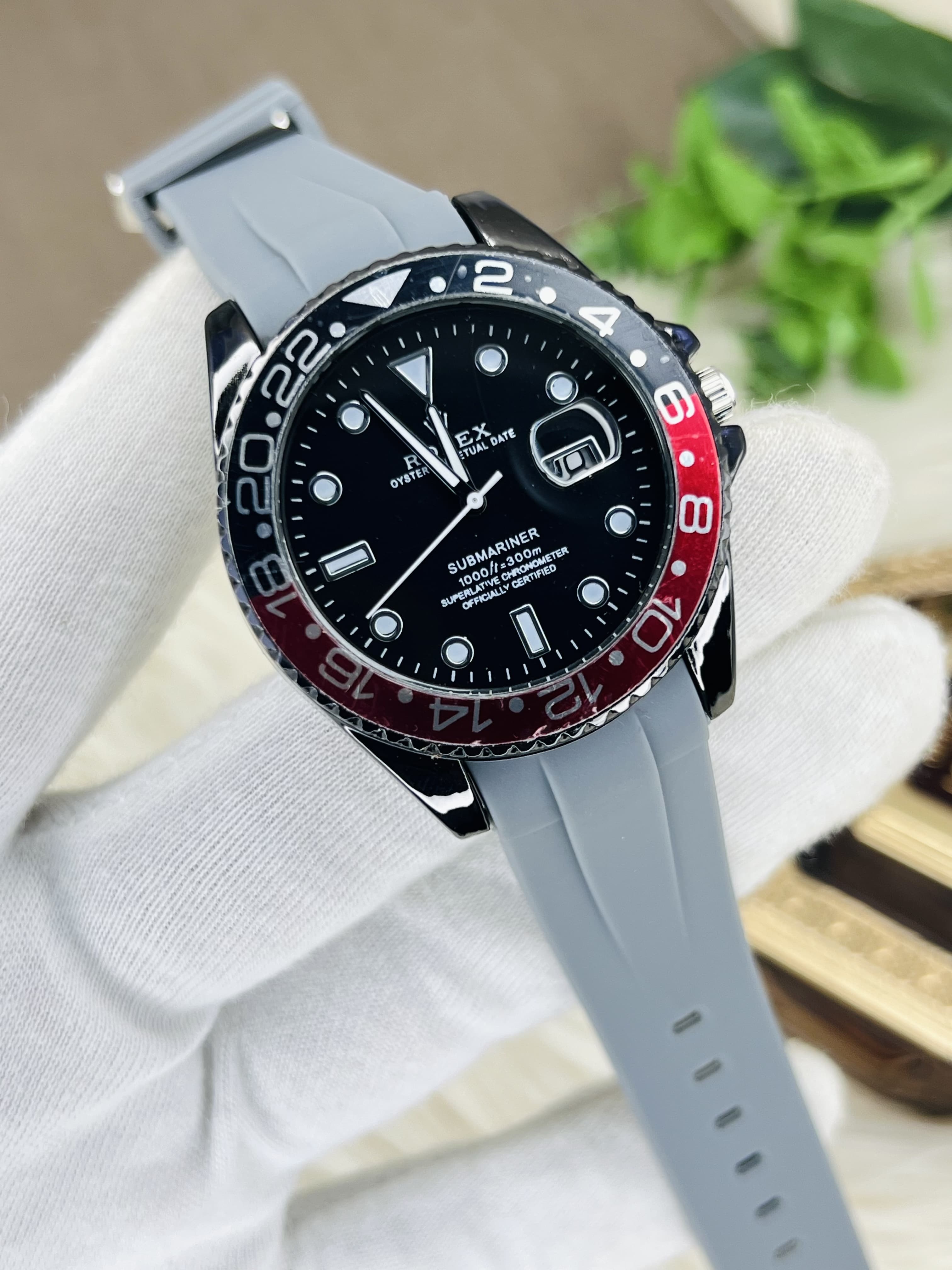 Rolex Submariner Quartz Watch – Black & Red Bezel Edition